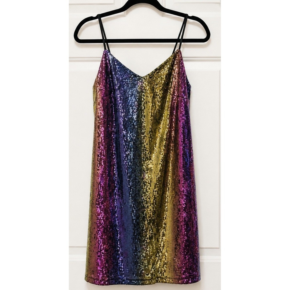 Wild Fable Rainbow Sequin Mini Dress XS Multi Color Sparkly Party Festival New